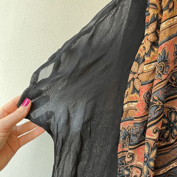 Vintage 90s Kloz Lyne India Boho Dress Black Sheer Sleeves Festival Grunge L - Picture 9 of 11